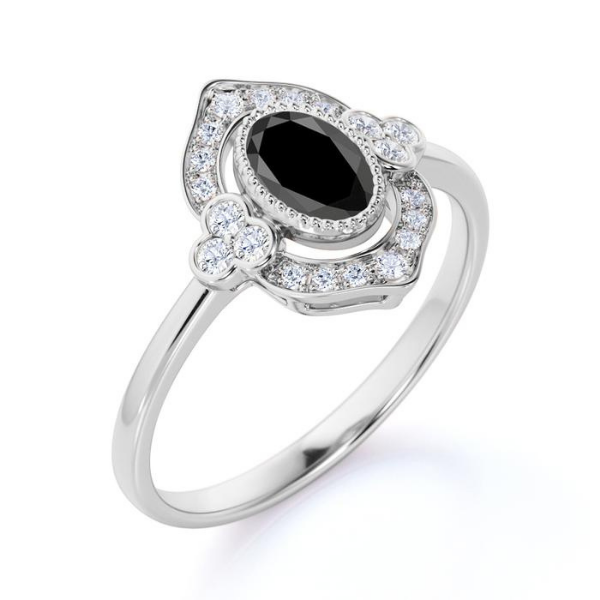 1.50 Ct Oval Cut Vintage Black Diamond Engagement Ring Vintage Engagement Rings