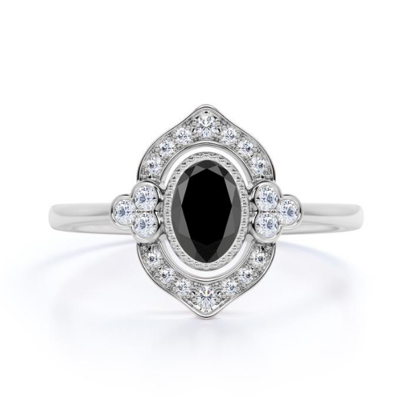 1.50 Ct Oval Cut Vintage Black Diamond Engagement Ring Vintage Engagement Rings