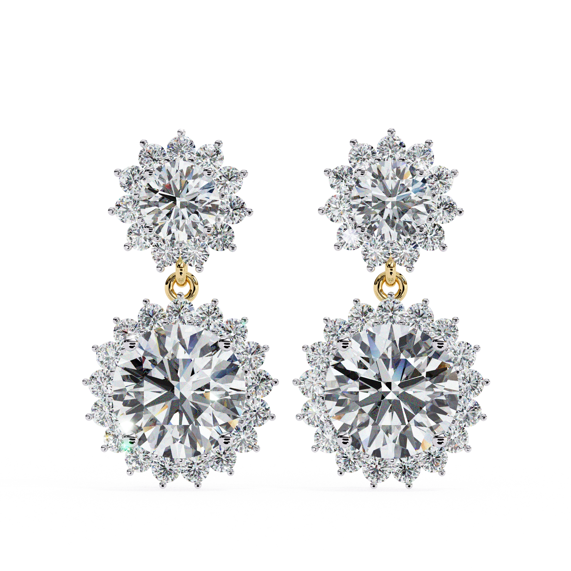 1.52 Carat Diamond Drop Earrings With Floral Cluster Design 18K Yellow Gold Natural Diamond