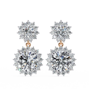 1.52 Carat Diamond Drop Earrings with Baguette 18K Rose Gold Natural Diamond