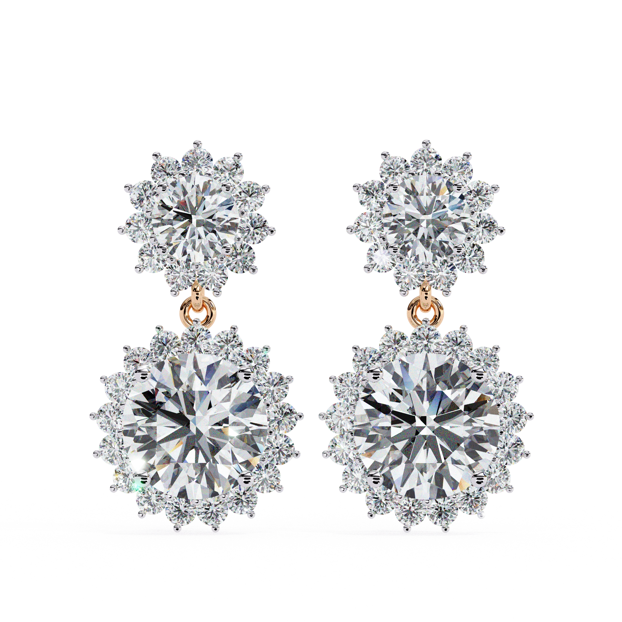 1.52 Carat Diamond Drop Earrings with Baguette 18K Rose Gold Natural Diamond
