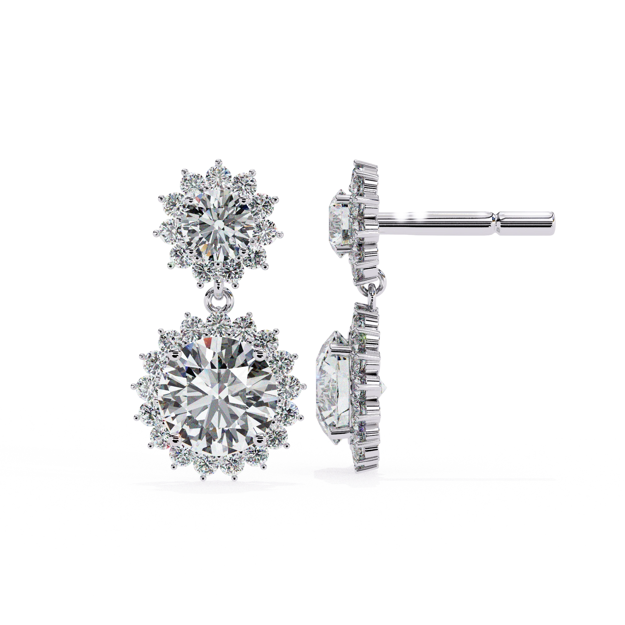 1.52 Carat Diamond Drop Earrings with Baguette