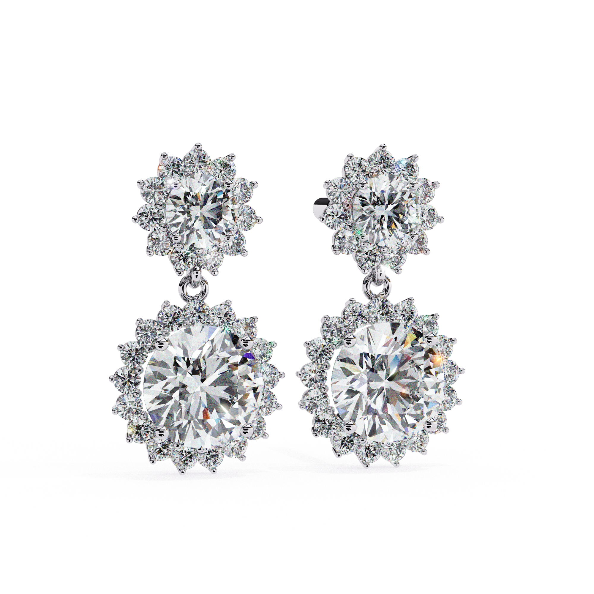 1.52 Carat Diamond Drop Earrings with Baguette