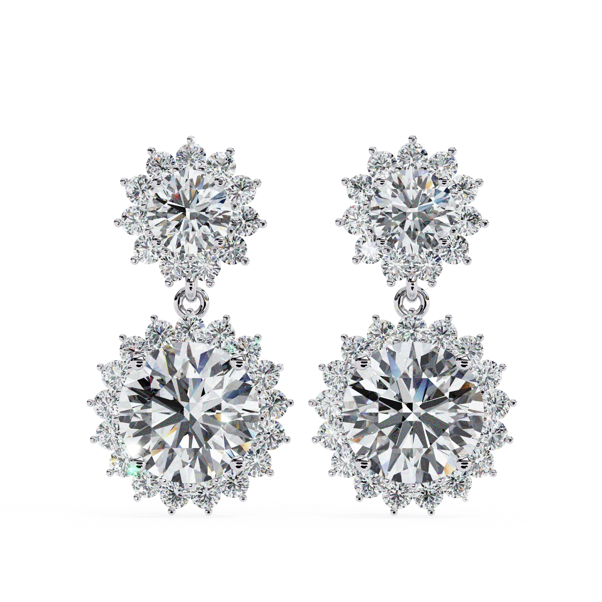 1.52 Carat Diamond Drop Earrings With Floral Cluster Design 950 Platinum Natural Diamond