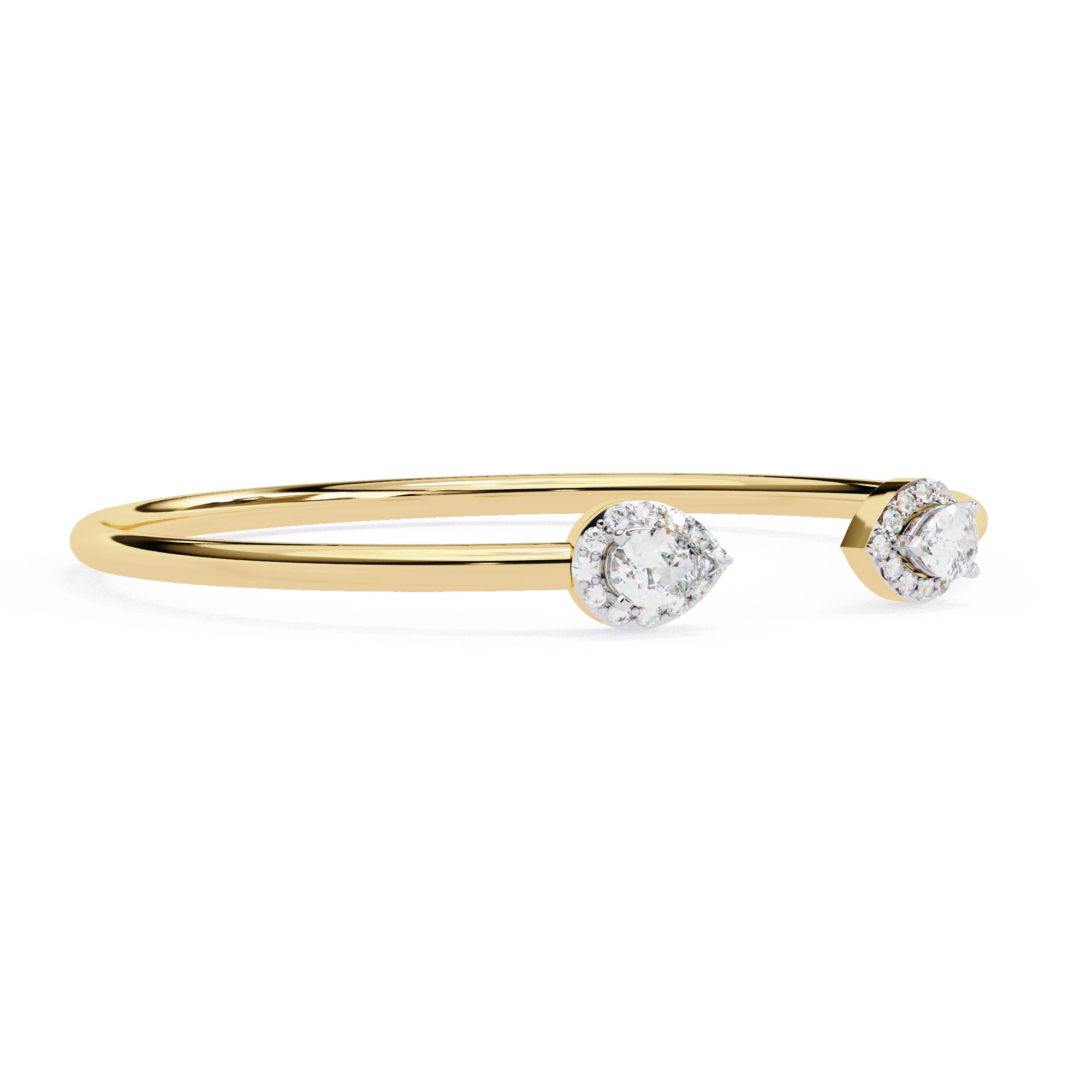 1.50 Carat Pear Diamond Open Cuff Bangle in Yellow Gold
