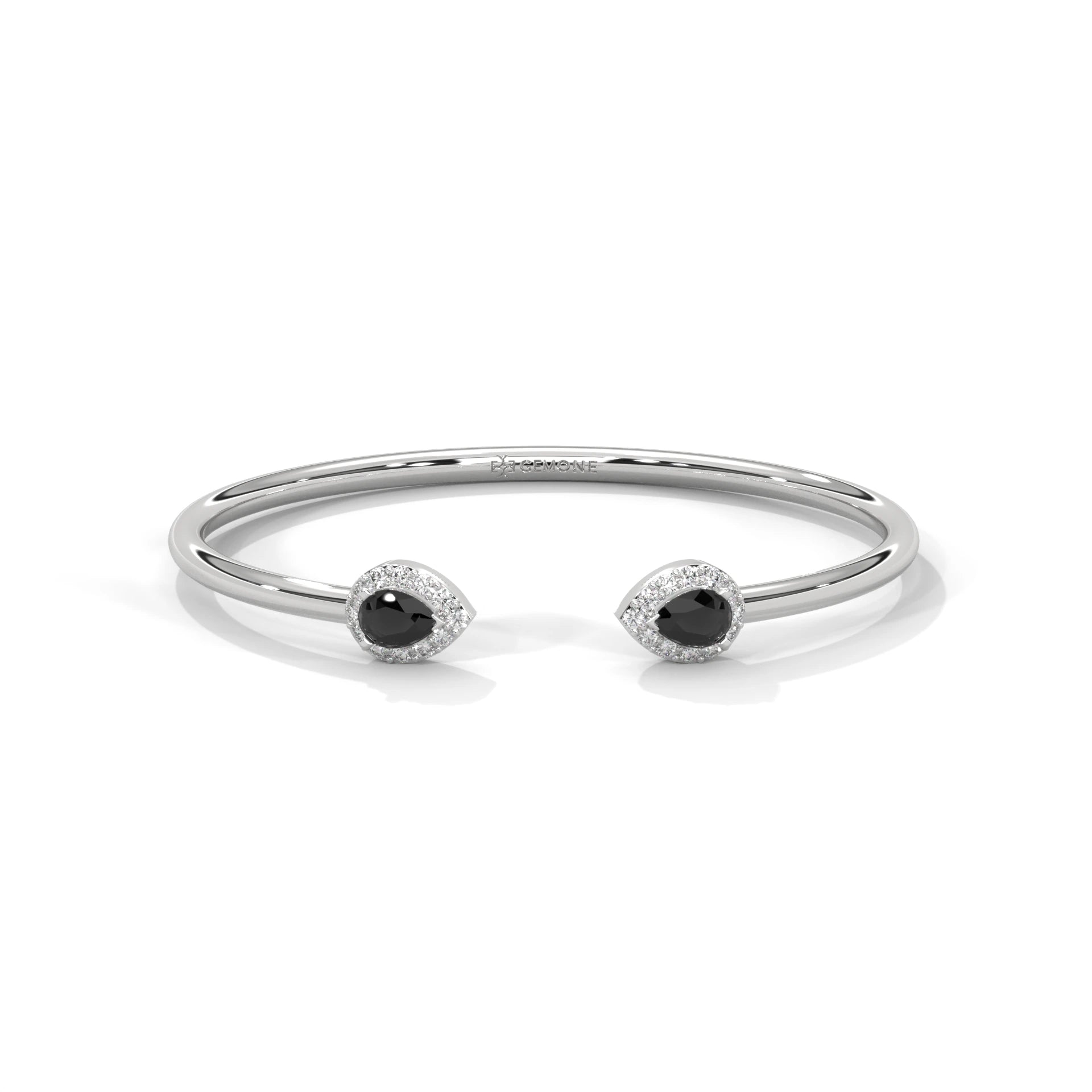 1.90 Ct Pear Shape Halo Black & White Diamond Bangle Bracelet