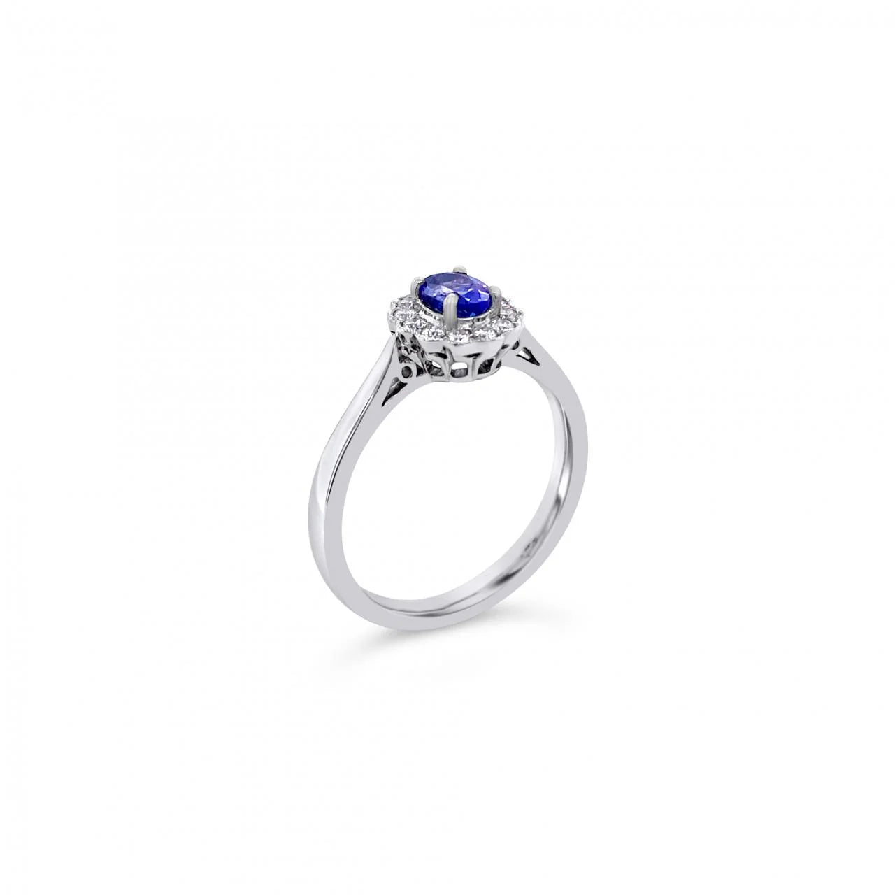 1.60 Carat Oval Tanzanite Gemstone 4 Prong Halo Ring in White Gold