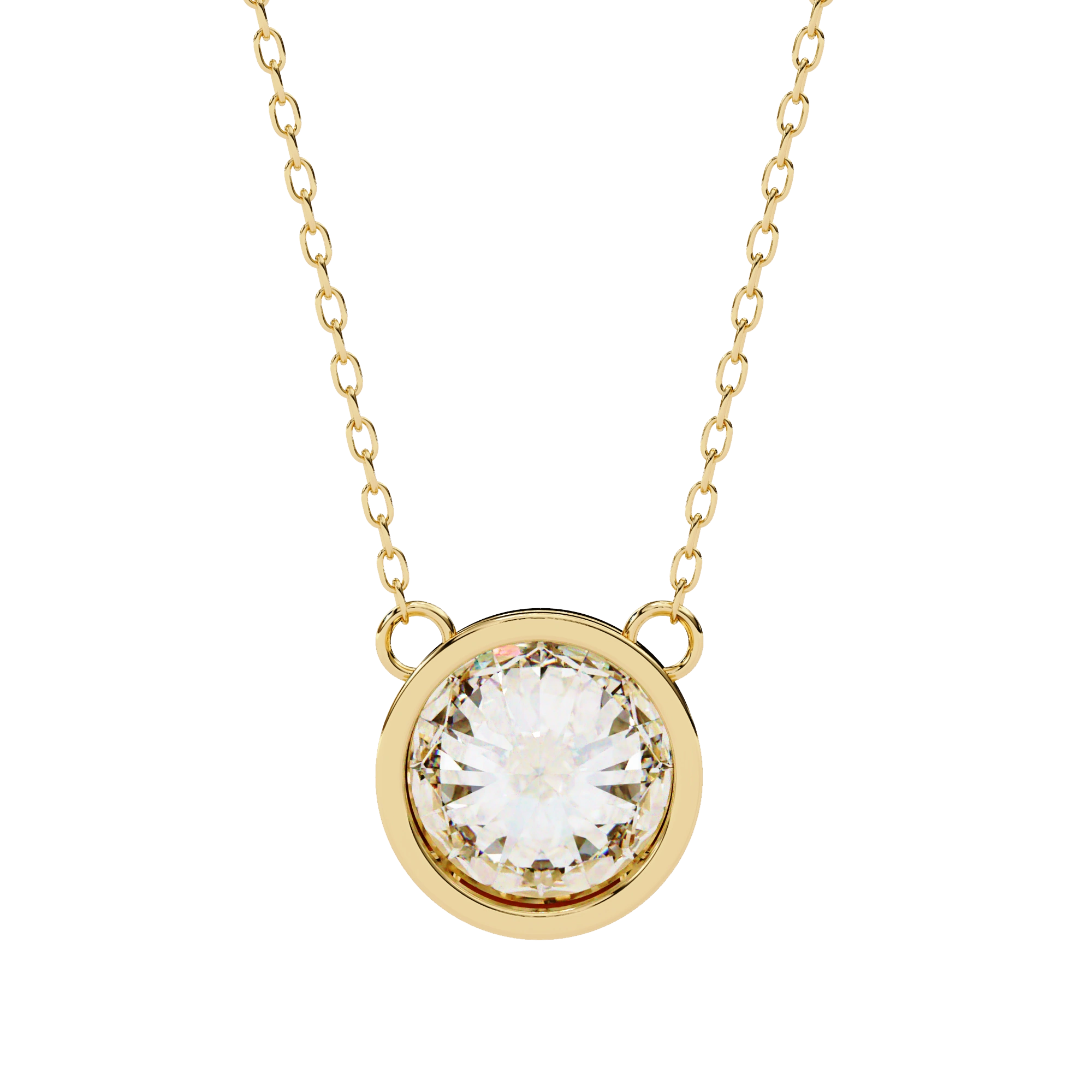 1.50ct Round Cut Bezel Set Lab Diamond Necklace in Yellow Gold