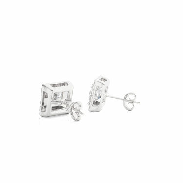 1.65 Ct Princess Cut Halo Stud Earrings In White Gold