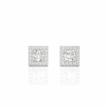 1.65 Ct Princess Cut Halo Stud Earrings In White Gold
