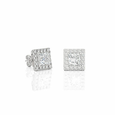 1.65 Ct Princess Cut Lab Diamond 4 Prong Setting Halo Stud Earrings In White Gold