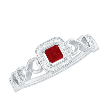 1.70 Carat Princess Ruby Gemstone Engagement Ring In White Gold 