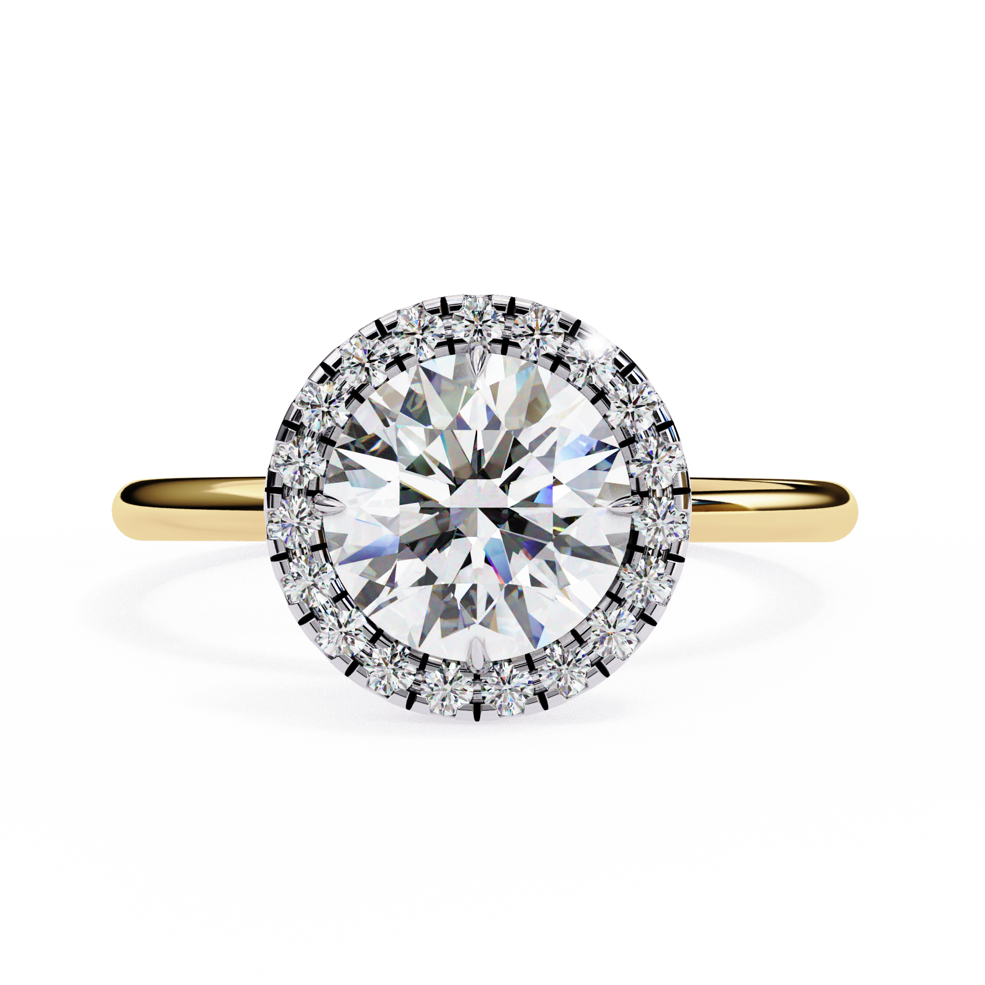 1.87 Carat Round Halo Lab Diamond Ring with Plain Band 18K Yellow Gold Lab Diamond Engagement Rings