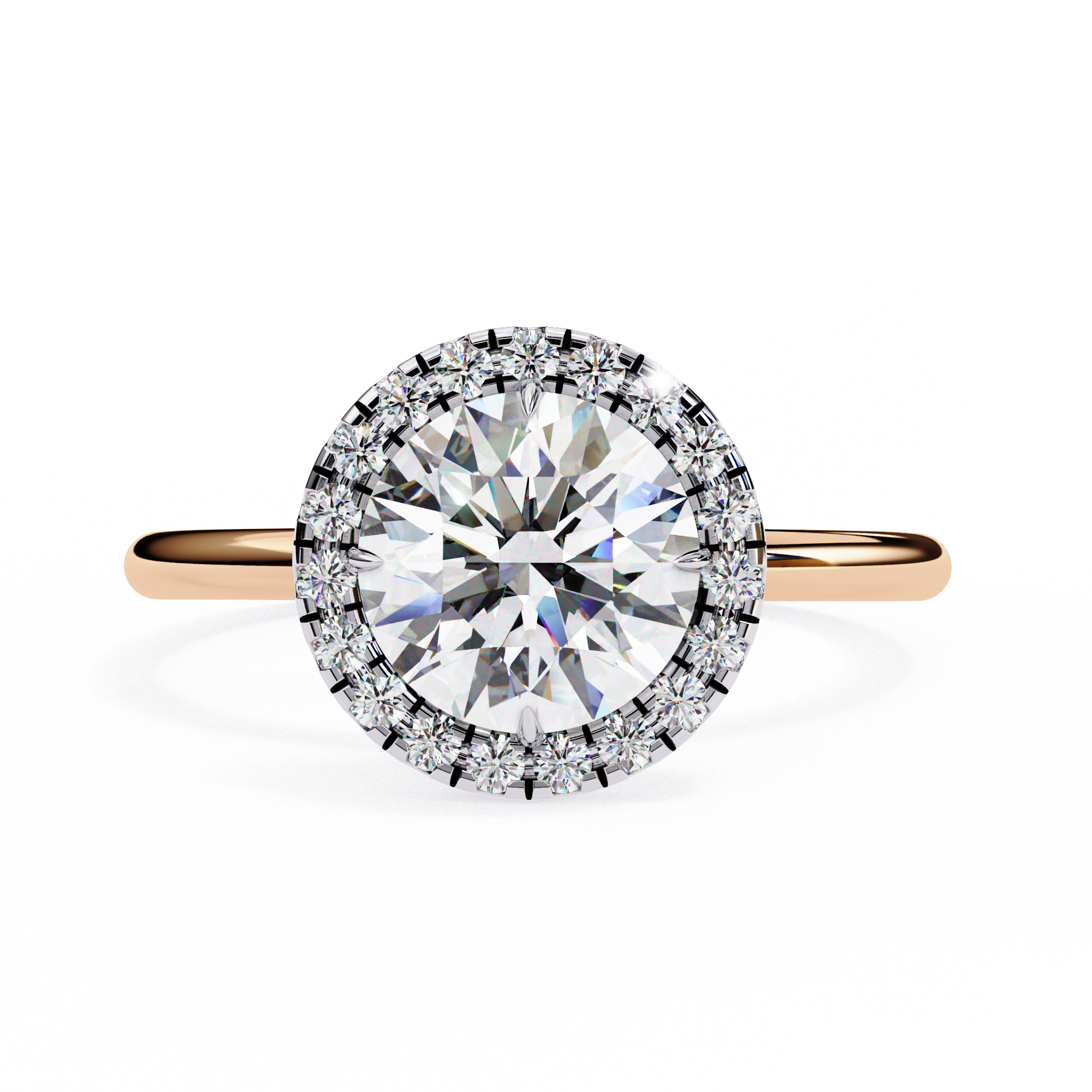 1.87 Carat Round Halo Lab Diamond Ring with Plain Band 18K Rose Gold Lab Diamond Engagement Rings