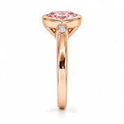 Side View Of 1.72 Carat Fancy Pink Heart Cut 3 Stone Diamond Ring