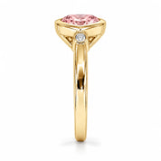 Side View Of 1.72 Carat Fancy Pink Heart Cut 3 Stone Diamond Ring
