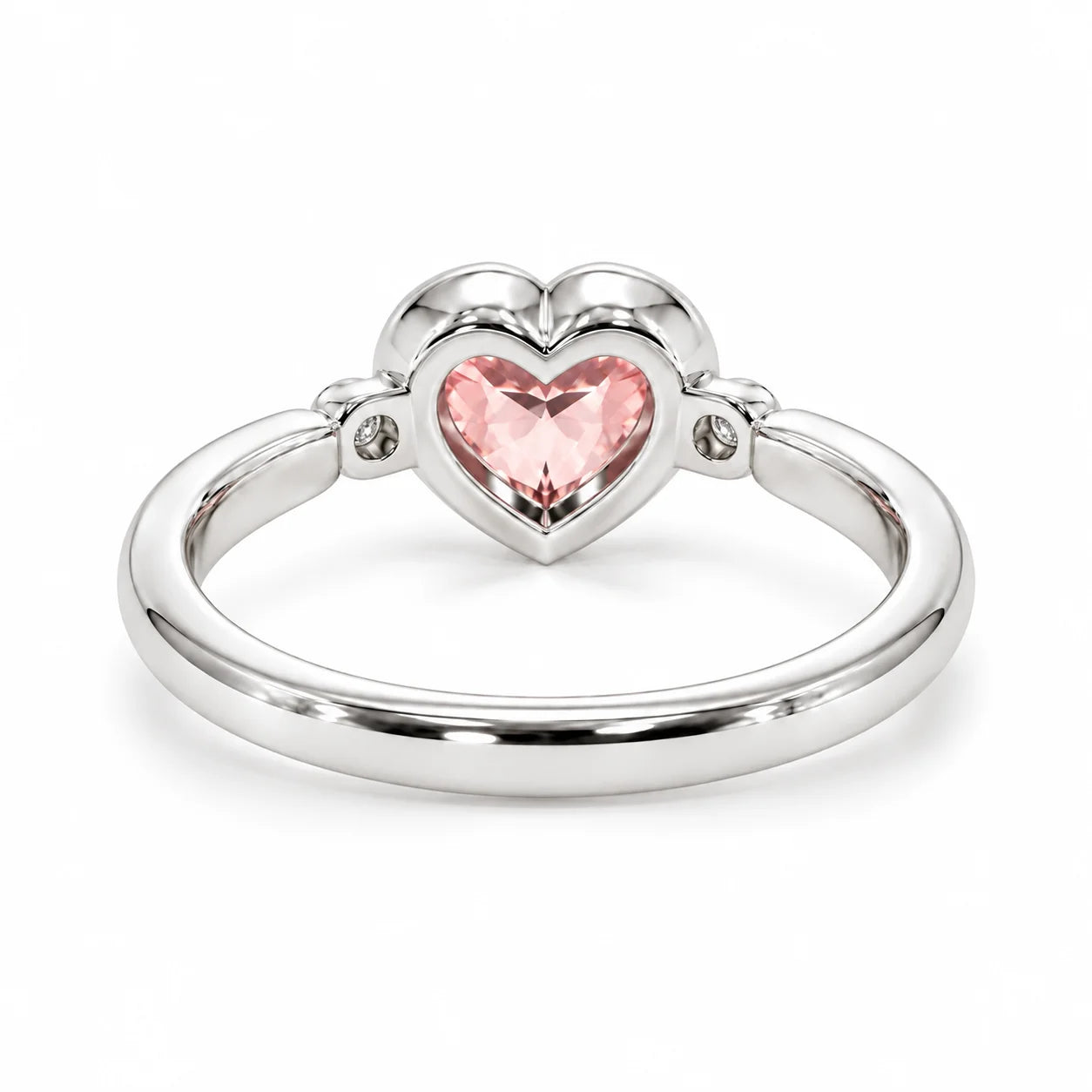Back View Of 1.72 Carat Fancy Pink Heart Cut 3 Stone Diamond Ring