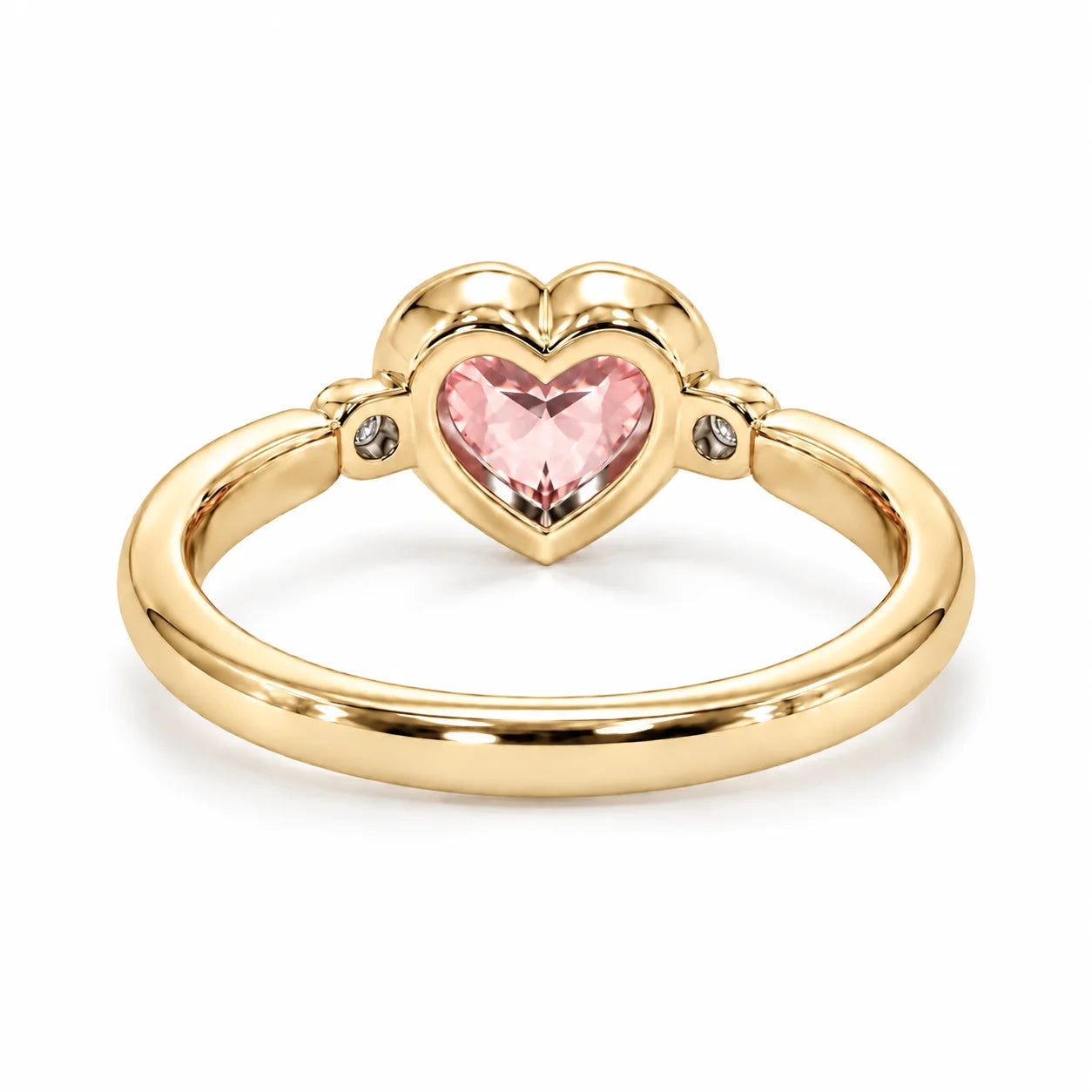 Back View Of 1.72 Carat Fancy Pink Heart Cut 3 Stone Diamond Ring