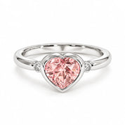 Front View Of 1.72 Carat Fancy Pink Heart Cut 3 Stone Diamond Ring