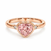 Front View Of 1.72 Carat Fancy Pink Heart Cut 3 Stone Diamond Ring