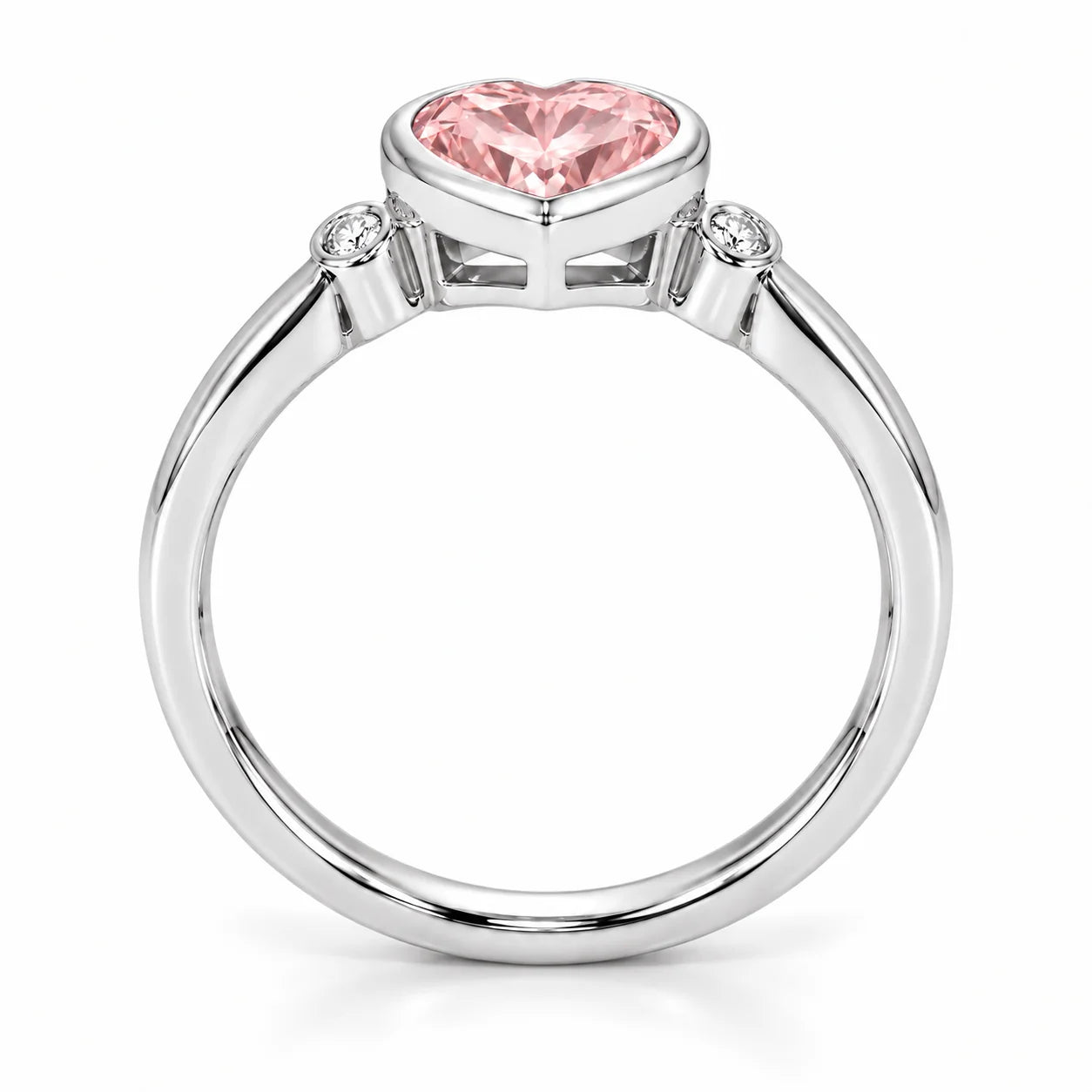 Metal View Of 1.72 Carat Fancy Pink Heart Cut 3 Stone Diamond Ring