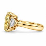 1.82 Carat Fancy Yellow Cushion Cut Three Stone Diamond Ring
