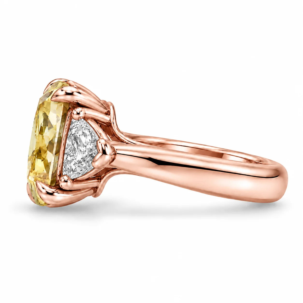 1.82 Carat Fancy Yellow Cushion Cut Three Stone Diamond Ring
