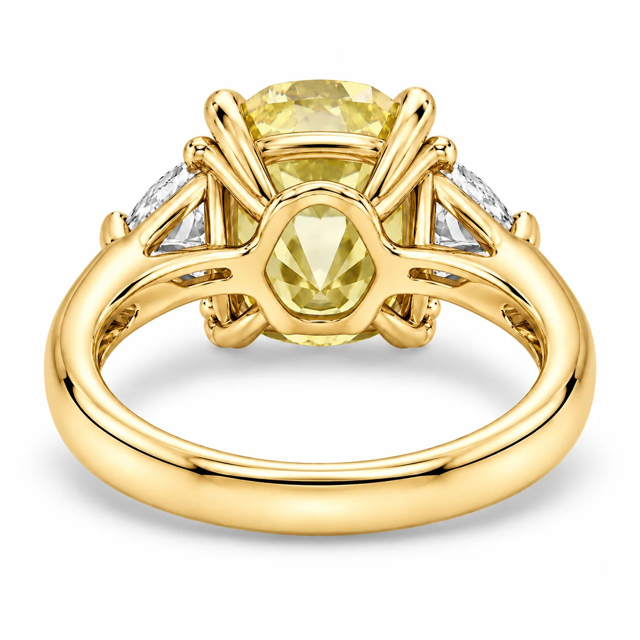1.82 Carat Fancy Yellow Cushion Cut Three Stone Diamond Ring