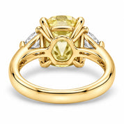 1.82 Carat Fancy Yellow Cushion Cut Three Stone Diamond Ring