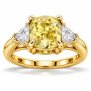 1.82 Carat Fancy Yellow Cushion Cut Three Stone Diamond Ring