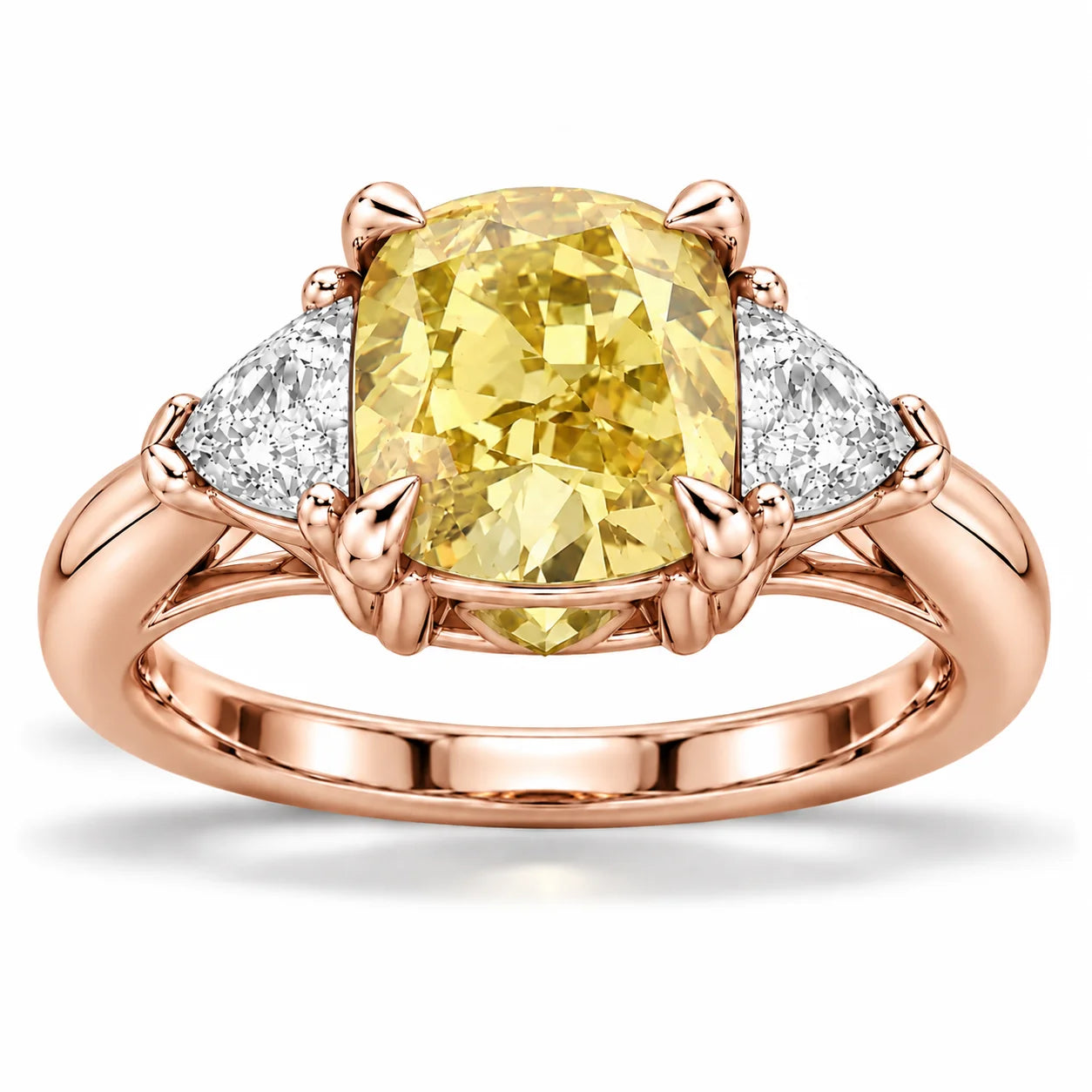 1.82 Carat Fancy Yellow Cushion Cut Three Stone Diamond Ring