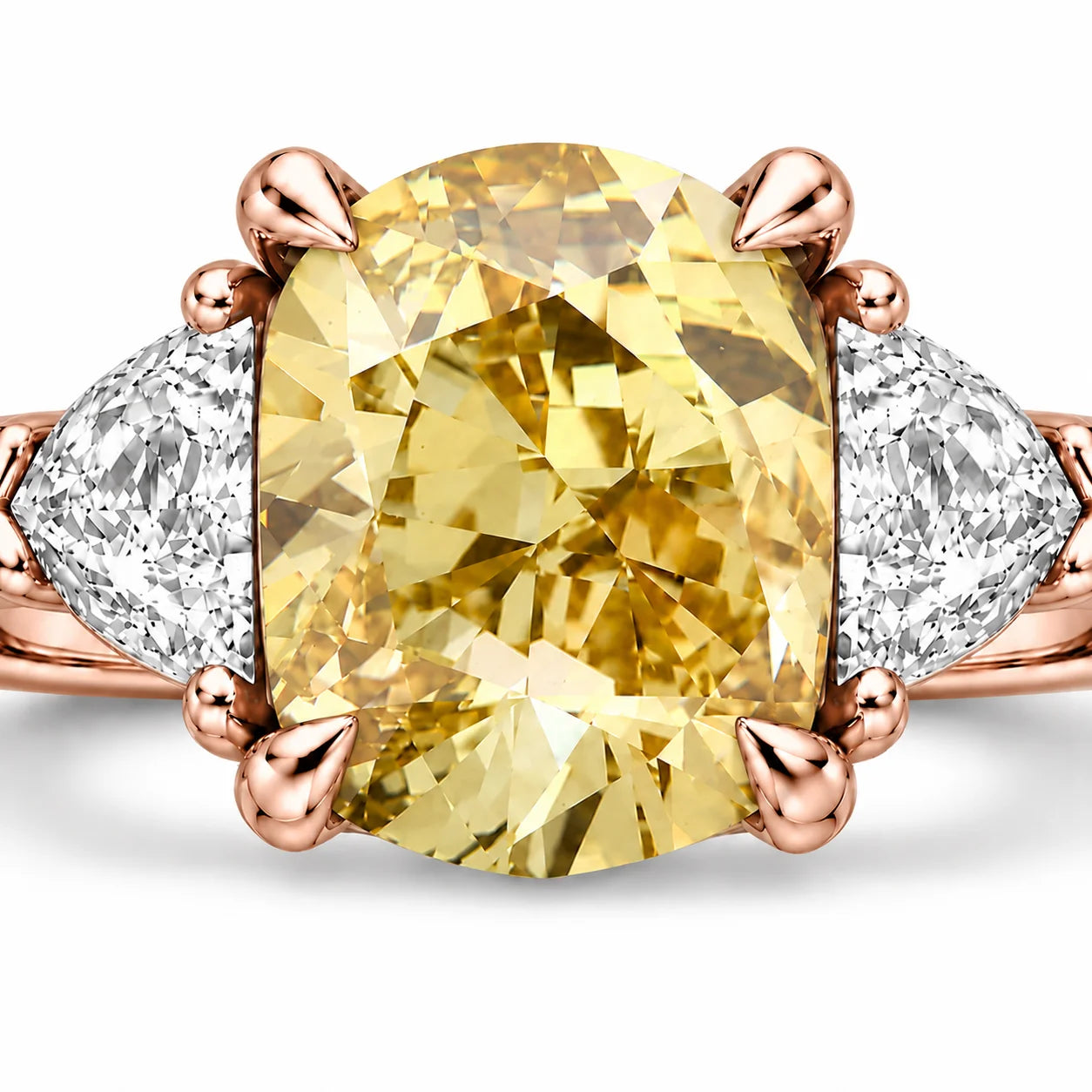 1.82 Carat Fancy Yellow Cushion Cut Three Stone Diamond Ring
