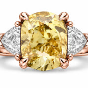 1.82 Carat Fancy Yellow Cushion Cut Three Stone Diamond Ring