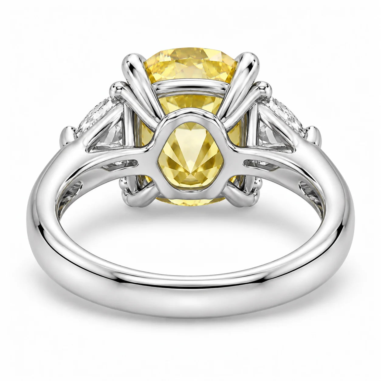 1.82 Carat Fancy Yellow Cushion Cut Three Stone Diamond Ring