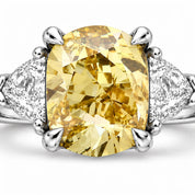 1.82 Carat Fancy Yellow Cushion Cut Three Stone Diamond Ring