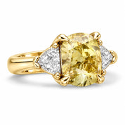 1.82 Carat Fancy Yellow Cushion Cut Three Stone Diamond Ring