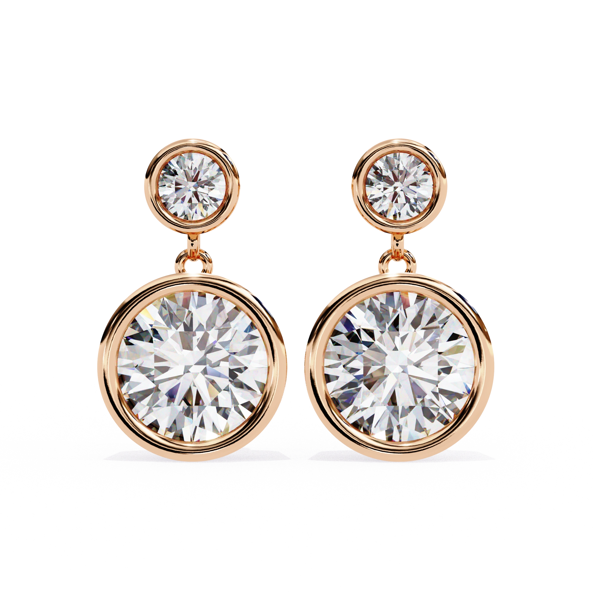 1.84 Carat Diamond Drop Earrings with Double Halo Design 18K Rose Gold Natural Diamond