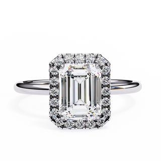 1.90 Carat Emerald Cut Halo Lab Diamond Engagement Ring In White Gold