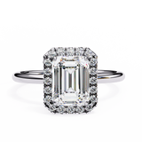 1.90 Carat Emerald Cut Halo Lab Diamond Engagement Ring In White Gold