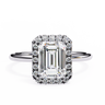 1.90 Carat Emerald Cut Halo Lab Diamond Engagement Ring In White Gold