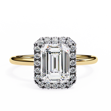 1.90 Carat Emerald Cut Halo Lab Diamond Engagement Ring In Yellow Gold