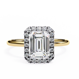 1.90 Carat Emerald Cut Halo Lab Diamond Engagement Ring In Yellow Gold