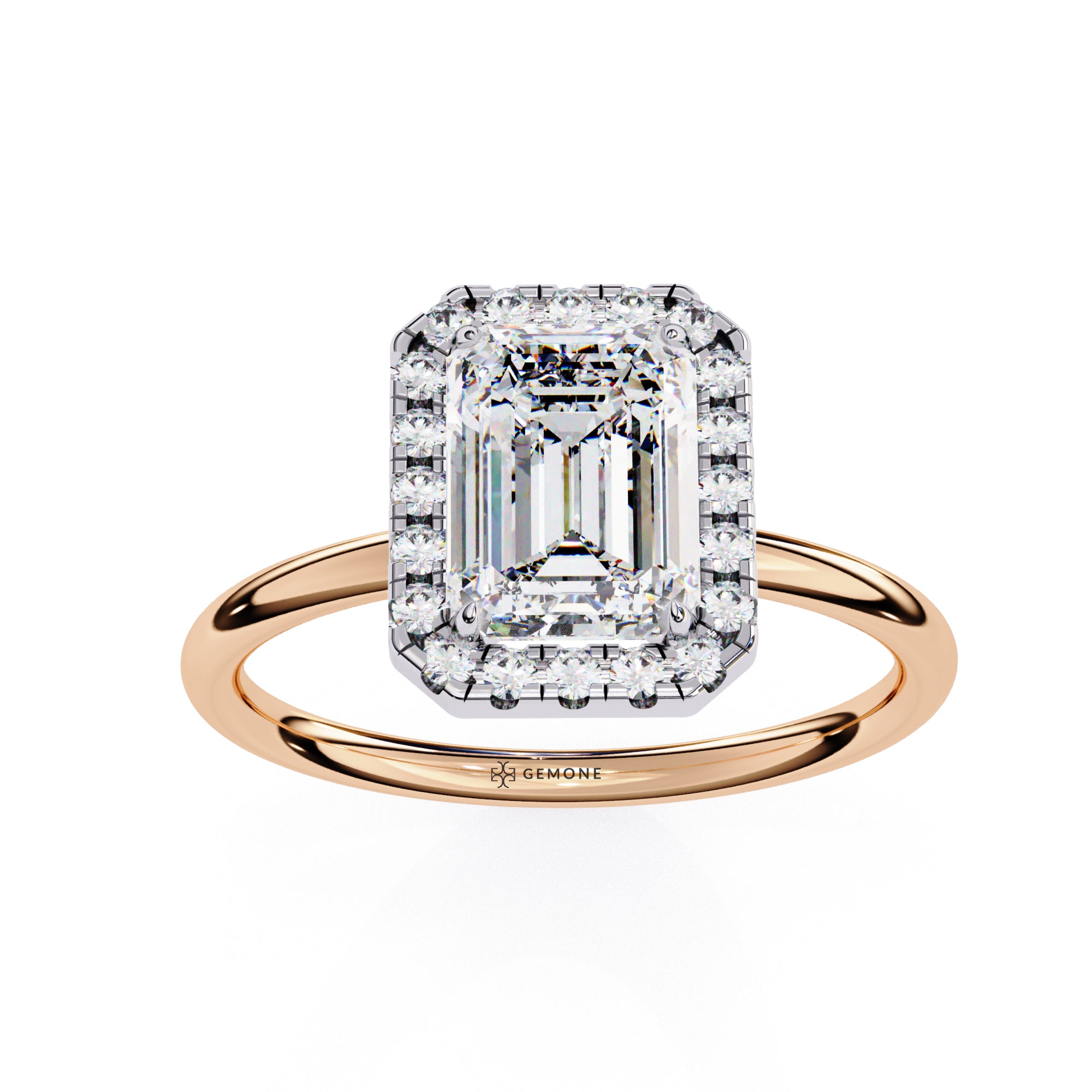 Emerald Shaped Halo Lab Diamond Ring In Rose Gold