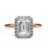 1.90 Carat Emerald Cut Halo Lab Diamond Engagement Ring In Rose Gold