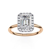 1.90 Carat Emerald Cut Halo Lab Diamond Engagement Ring In Rose Gold