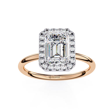 1.90 Carat Emerald Cut Halo Lab Diamond Engagement Ring In Rose Gold