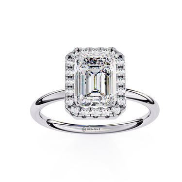 1.90 Carat Emerald Cut Halo Lab Diamond Engagement Ring In White Gold