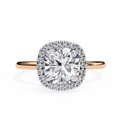 Cushion Cut Halo Lab Created Diamond Engagement Ring 18K Rose Gold