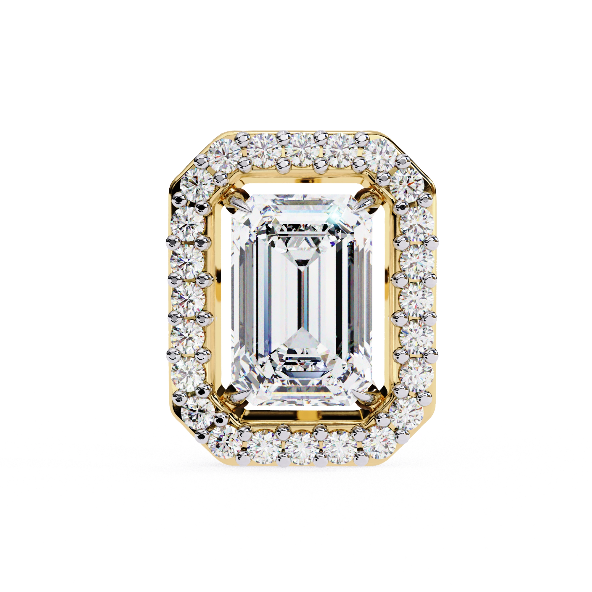 1.90 Carat Emerald Cut Diamond Halo Stud Earrings for Women