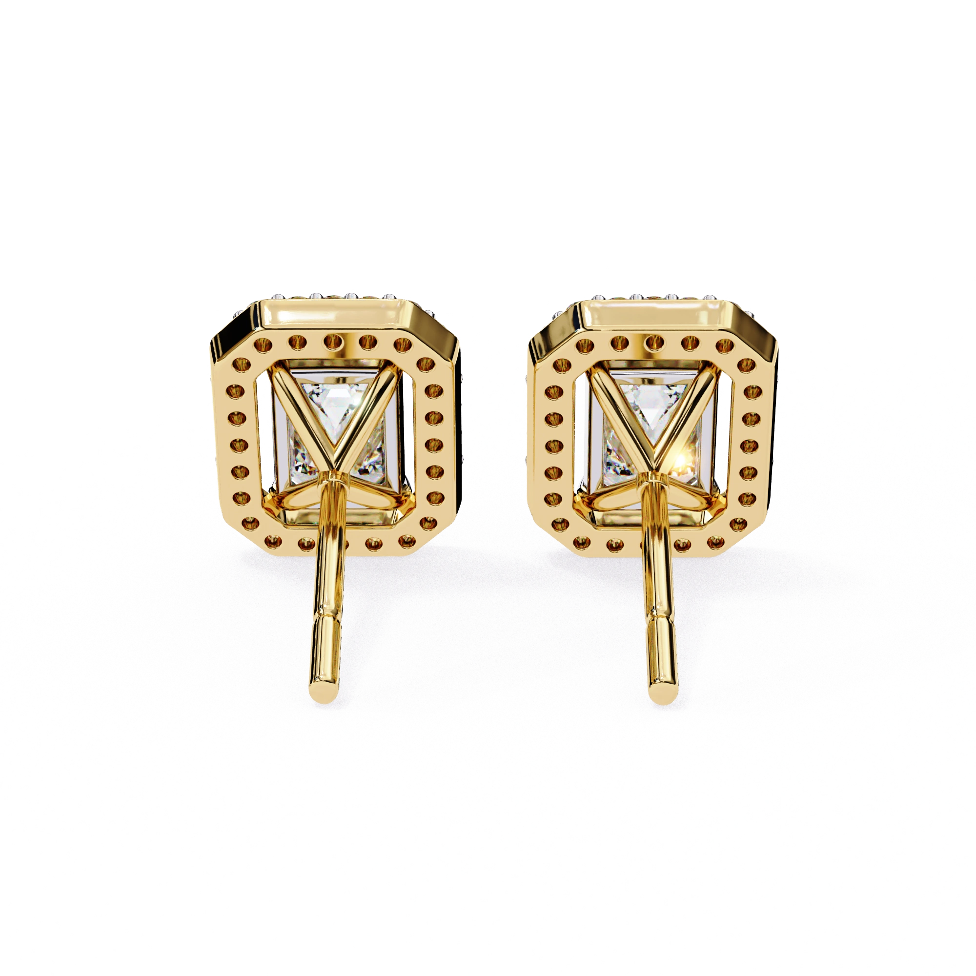 1.90 Carat Emerald Cut Diamond Halo Stud Earrings for Women